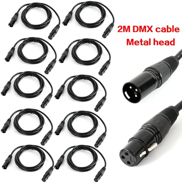 DMX XLR-kabel - 3-polet Han til Hun - 2 m - 10-pak - OFC Kobber - PVC Isolering - Til Scenelys & Lyd - Sort