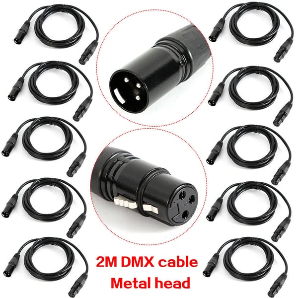 DMX XLR-kabel - 3-polet Han til Hun - 2 m - 10-pak - OFC Kobber - PVC Isolering - Til Scenelys & Lyd - Sort