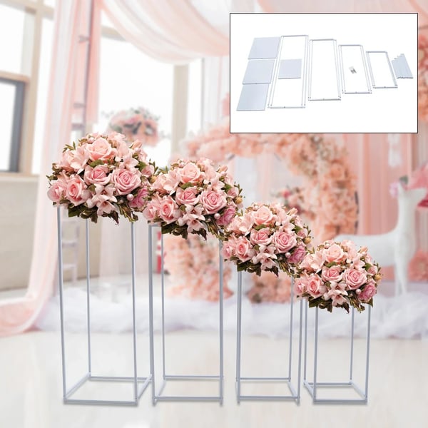 Blomsterstander i jern - Søjlevase piedestal - 4‑pak - 23×23×45 cm - Størrelse L - Bryllupsdekoration og gulvstander - Hvid