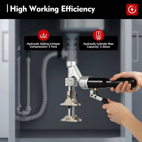 Hydraulinen putkilaajennin ja puristin - PEX/PPR 16–32 mm - Puristusvoima 3 t - Hiiliteräs - Purettava - Musta