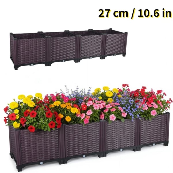 Havebed - Plantepose - 4 Rum - 148 cm - Åndbar - Højbed - Til Grøntsager, Kartofler, Blomster - Bordeaux