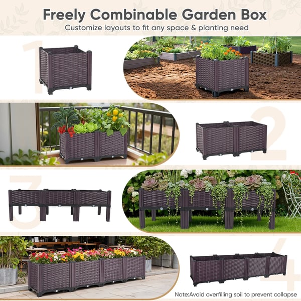 Havebed - Plantepose - 4 Rum - 148 cm - Åndbar - Højbed - Til Grøntsager, Kartofler, Blomster - Bordeaux