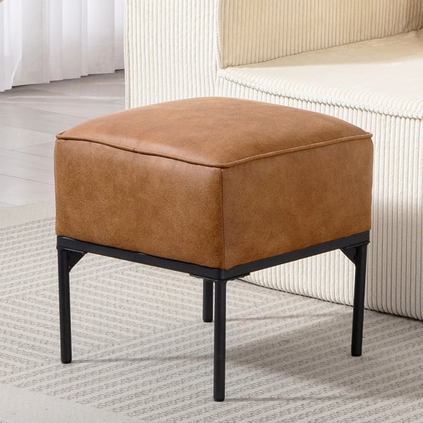 Fotpall för vardagsrum - Puff/ottoman - PU-läderklädsel - Stålben - Tjock stoppning - Modern stil - Brun