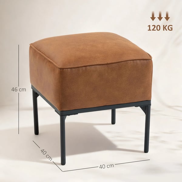 Fotpall för vardagsrum - Puff/ottoman - PU-läderklädsel - Stålben - Tjock stoppning - Modern stil - Brun