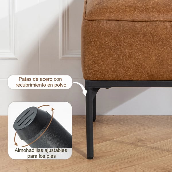Fotpall för vardagsrum - Puff/ottoman - PU-läderklädsel - Stålben - Tjock stoppning - Modern stil - Brun