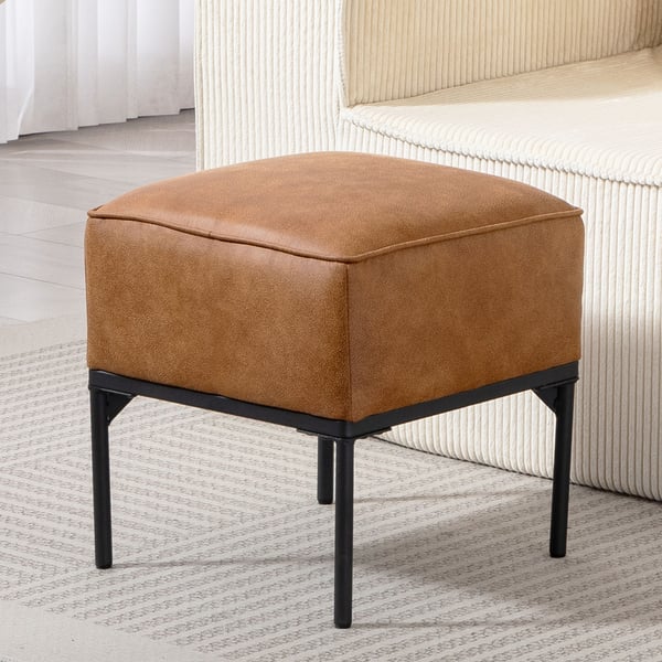 Fotpall för vardagsrum - Puff/ottoman - PU-läderklädsel - Stålben - Tjock stoppning - Modern stil - Brun