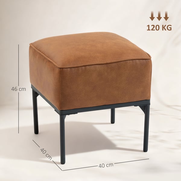 Fotpall för vardagsrum - Puff/ottoman - PU-läderklädsel - Stålben - Tjock stoppning - Modern stil - Brun