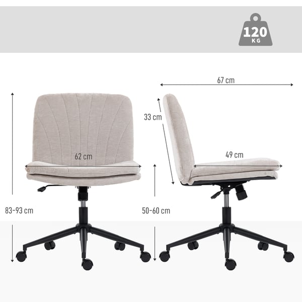 Kontorsstol - Armlös skrivbordsstol - Bred sits - För skräddarställning - Hjul - Höjdjusterbar - Snurr & gung - Chenilleklädsel - Beige