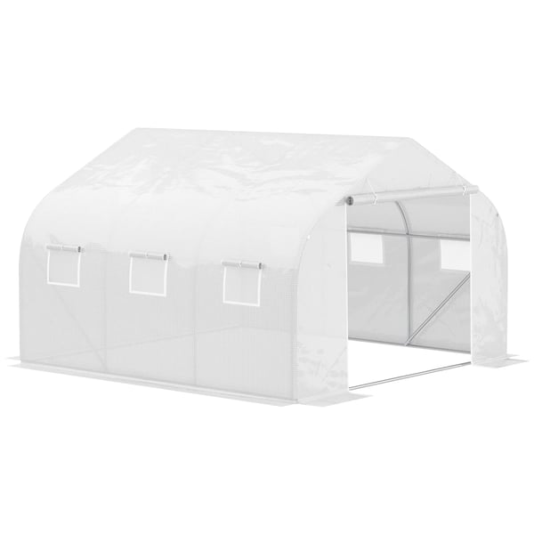Tunnelväxthus - Trädgårdsväxthus - 3,5×3×2 m - 6 Fönster - PE-överdrag 140 g/m² - Vattentätt - Vit