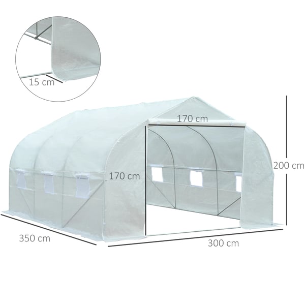 Tunnelväxthus - Trädgårdsväxthus - 3,5×3×2 m - 6 Fönster - PE-överdrag 140 g/m² - Vattentätt - Vit