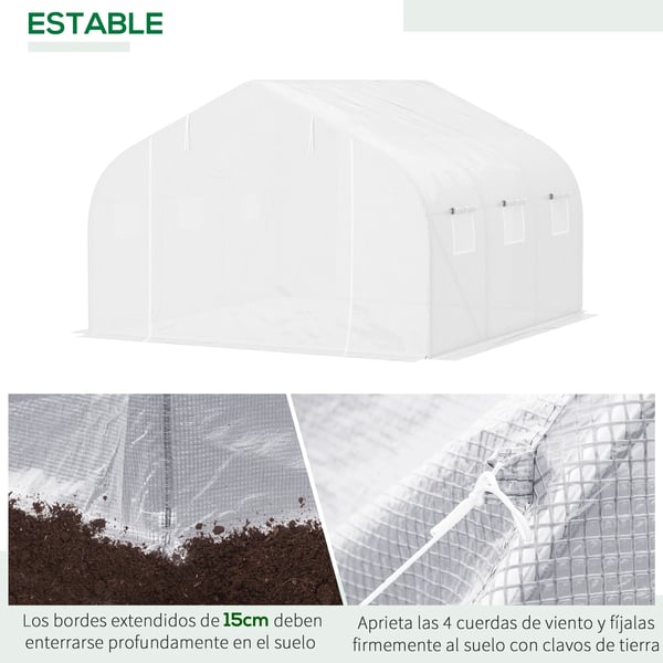 Tunnelväxthus - Trädgårdsväxthus - 3,5×3×2 m - 6 Fönster - PE-överdrag 140 g/m² - Vattentätt - Vit