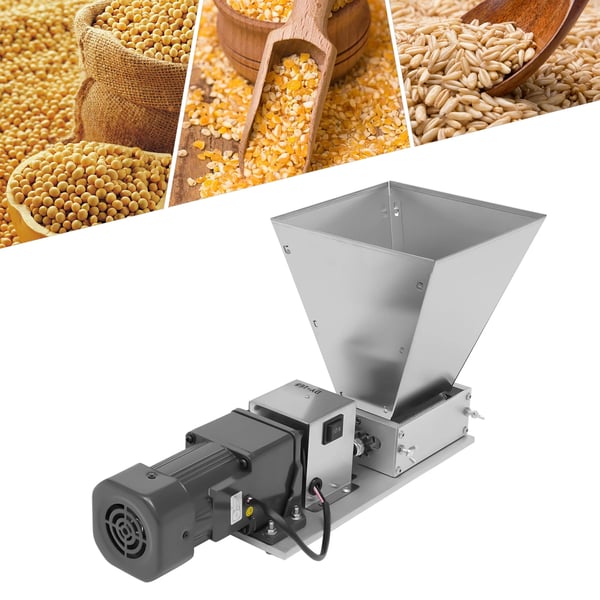 Elektrisk kornkværn - Maltknuser & kaffekværn - Effekt 60 W - Volumen 4 L - Ydelse 20 kg/t - Hastighed 75 rpm - Spænding 110 V/60 Hz - Sølv