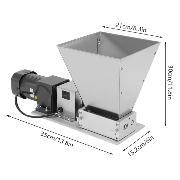 Elektrisk kornkværn - Maltknuser & kaffekværn - Effekt 60 W - Volumen 4 L - Ydelse 20 kg/t - Hastighed 75 rpm - Spænding 110 V/60 Hz - Sølv