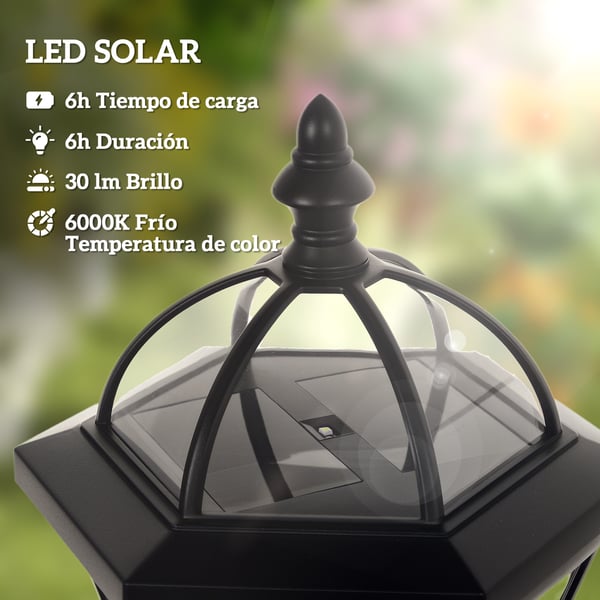 Solcells trädgårdslampor på stolpe - Set med 2 - Kallvitt 6000K LED - IP44 - Laddningsbart batteri - Mått 18,5×18,5×129 cm - Svart