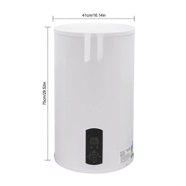 Elektrisk varmtvandsbeholder - Vertikal lagertank - 70L kapacitet - 2000W 220V - IPX4 - LED-display - 25–75°C temperaturstyring - Hvid
