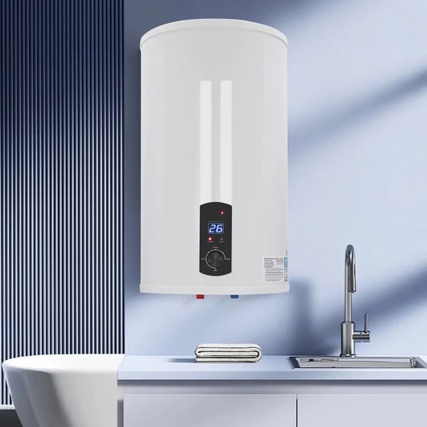 Elektrisk varmtvandsbeholder - Vertikal lagertank - 70L kapacitet - 2000W 220V - IPX4 - LED-display - 25–75°C temperaturstyring - Hvid