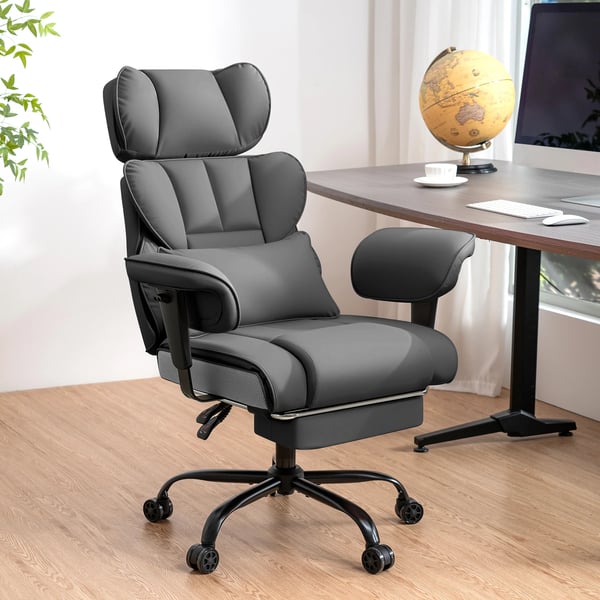 Kontorstol - Ergonomisk direktørstol - Pocketfjedret sæde - Justerbar lændestøtte - Armlæn - Fodstøtte - Orange