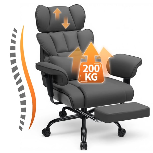 Kontorstol - Ergonomisk direktørstol - Pocketfjedret sæde - Justerbar lændestøtte - Armlæn - Fodstøtte - Orange