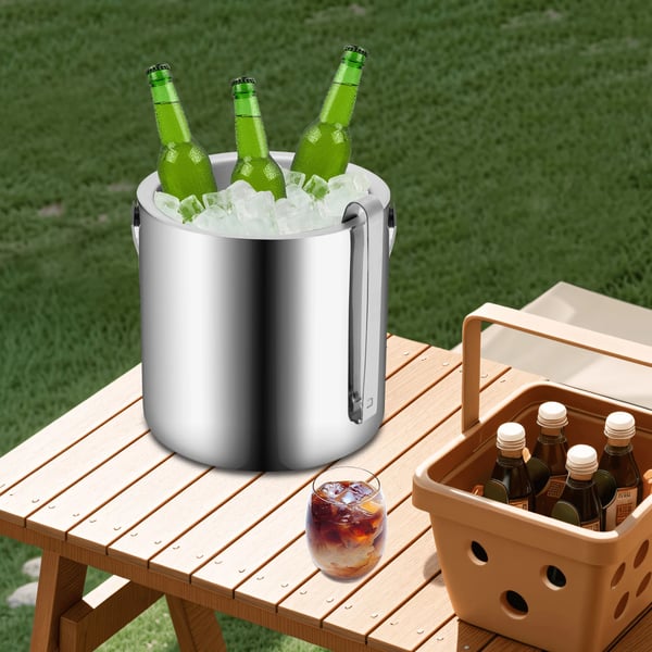 Ispand & champagnekøler - 1,3 l - Dobbeltvægget - Rustfrit stål - Med låg - Sølv