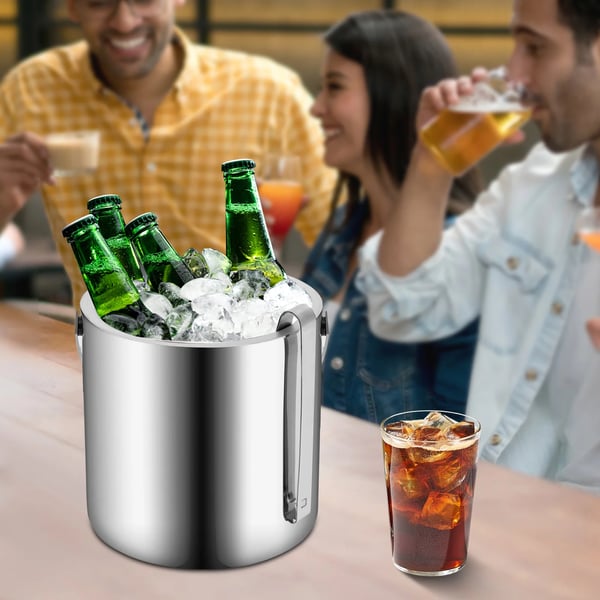 Ispand & champagnekøler - 1,3 l - Dobbeltvægget - Rustfrit stål - Med låg - Sølv