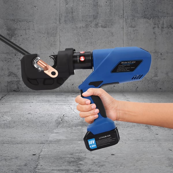 Kabelsko-presstang - Hydraulisk Presstang - Pressekraft 120 kN - Areal 16–400 mm² - Batteri 18 V 4,0 Ah Li‑ion - Til Kobber/Aluminium - Lyseblå