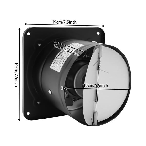 Udsugningsventilator - Vægmonteret - 15 cm - 2800 Omdr./min - Høj hastighed - Køkken & badeværelse - AC-drift - Sort