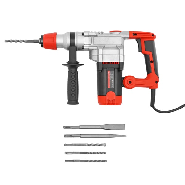 Roterende borehammer - 4-i-1 elektrisk hammer - 2200 W - 5 J slagenergi - 930 omdr./min - 6 bor & værktøjskasse - EU-stik - Rød