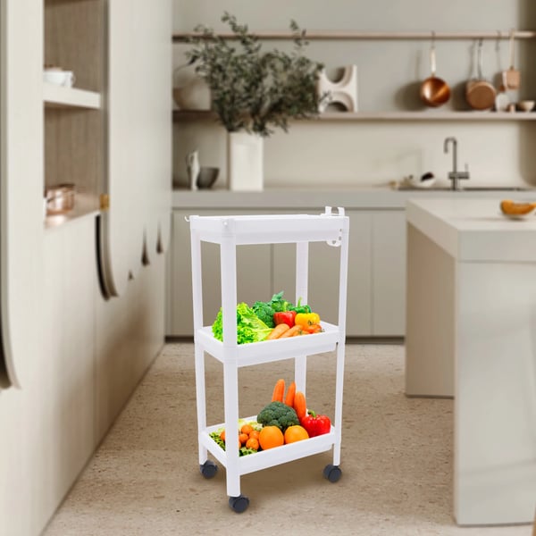 Køkkenvogn - Rullevogn - 3 Etager - 4 360° Hjul - PP-Plast - 5 kg Pr. Hylde - 36×22,5×79,5 cm