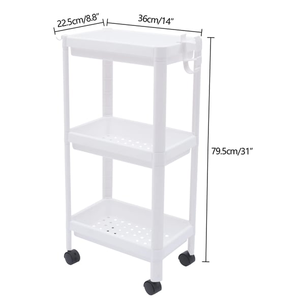 Køkkenvogn - Rullevogn - 3 Etager - 4 360° Hjul - PP-Plast - 5 kg Pr. Hylde - 36×22,5×79,5 cm