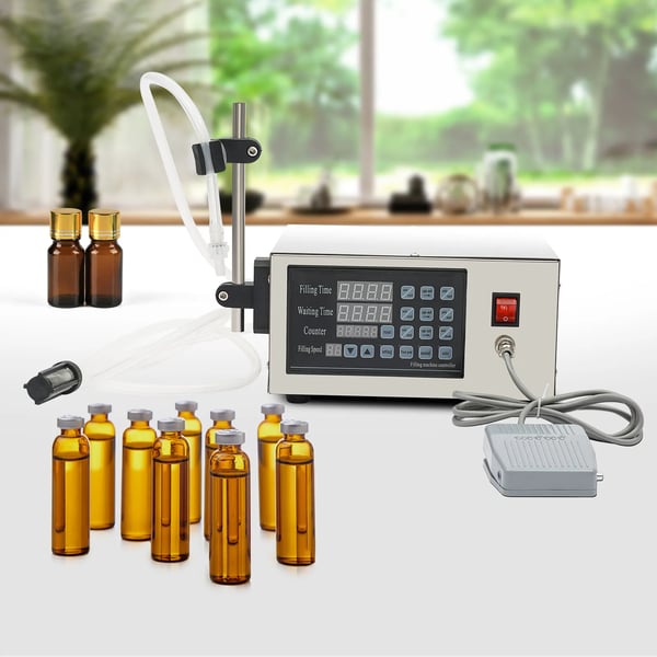 Digital væskepåfyldningsmaskine - GFK-280 Automatisk flaskepåfylder - 5–2000 ml - LED-display - 40 W - Til parfume, olie, vand, mælk - Lysegrå