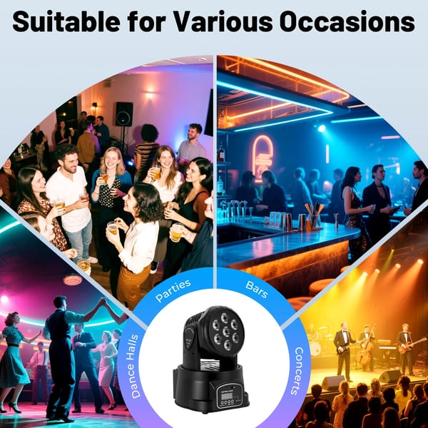 LED diskolys - Moving Head - 105 W - RGB - DMX-styring - Fjernbetjening - AC-drift - Sort