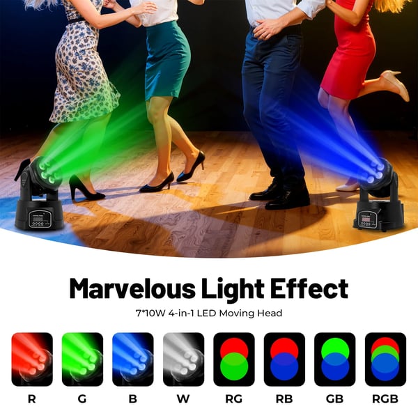 LED diskolys - Moving Head - 105 W - RGB - DMX-styring - Fjernbetjening - AC-drift - Sort