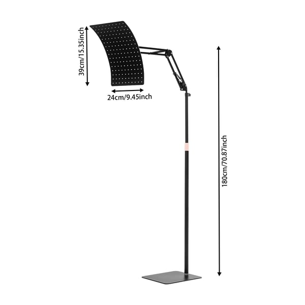 Lysterapi panel med stativ - ZB8160 helkropspanel - 660 nm rød + 850 nm NIR - EU-stik - 80 W - 160 LED - Panel 24×39 cm - Stativ 180 cm - Sort