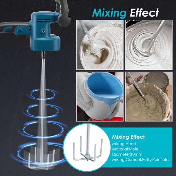Vægpudser og polermaskine - Trådløs elektrisk pudsemaskine - 6 Hastigheder - Automatisk mixer - Til beton/cement/mørtel/gips - Uden batteri - Blå