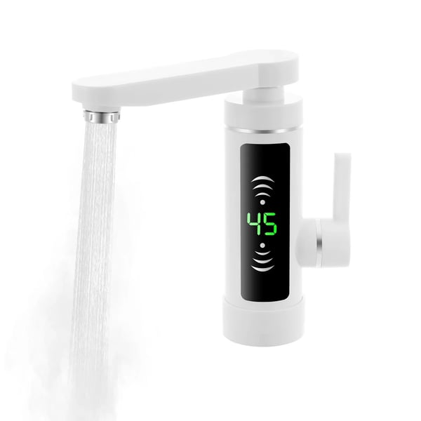 Elektrisk gennemstrømsvandhane - Køkken/badeværelse - 3000 W - 220–250 V - 360° drejbar - LED-display - IPX4 - EU-stik - Hvid