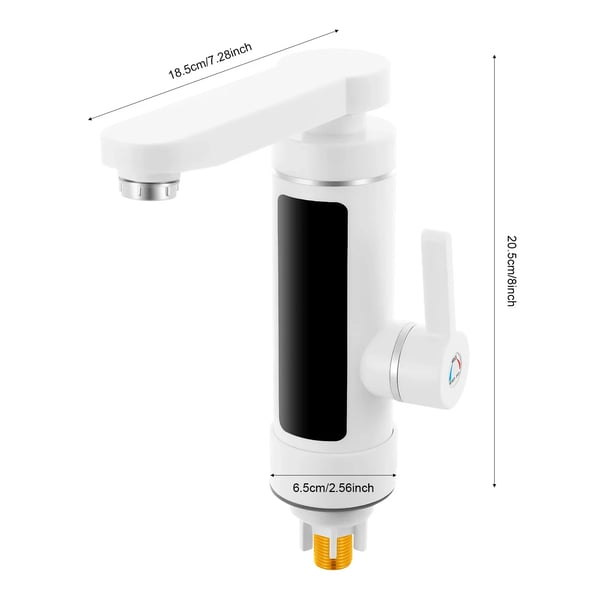 Elektrisk gennemstrømsvandhane - Køkken/badeværelse - 3000 W - 220–250 V - 360° drejbar - LED-display - IPX4 - EU-stik - Hvid