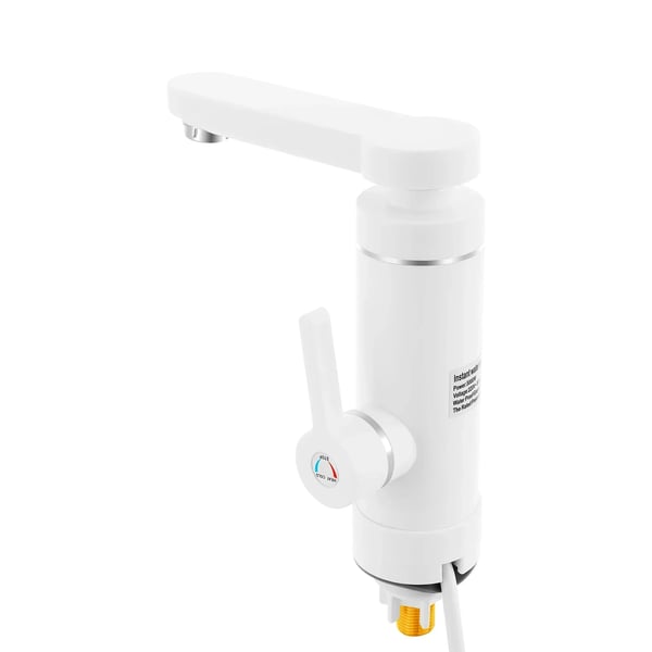 Elektrisk gennemstrømsvandhane - Køkken/badeværelse - 3000 W - 220–250 V - 360° drejbar - LED-display - IPX4 - EU-stik - Hvid