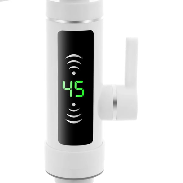 Elektrisk gennemstrømsvandhane - Køkken/badeværelse - 3000 W - 220–250 V - 360° drejbar - LED-display - IPX4 - EU-stik - Hvid