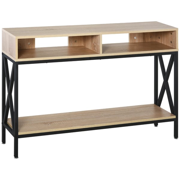 Konsolbord för hall - Entrébord - 2 Fack - Öppen Hylla - 120x23,5x75 cm - Rektangulär - Trä - Svart Konsolbord för hall - Entrébord - 2 Fack - Öppen Hylla - 120x23,5x75 cm - Rektangulär - Trä - Svart