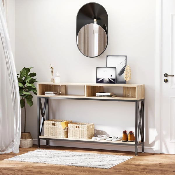 Konsolbord för hall - Entrébord - 2 Fack - Öppen Hylla - 120x23,5x75 cm - Rektangulär - Trä - Svart