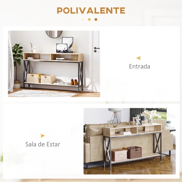 Konsolbord för hall - Entrébord - 2 Fack - Öppen Hylla - 120x23,5x75 cm - Rektangulär - Trä - Svart