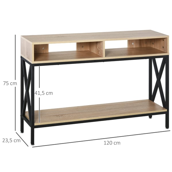 Konsolbord för hall - Entrébord - 2 Fack - Öppen Hylla - 120x23,5x75 cm - Rektangulär - Trä - Svart