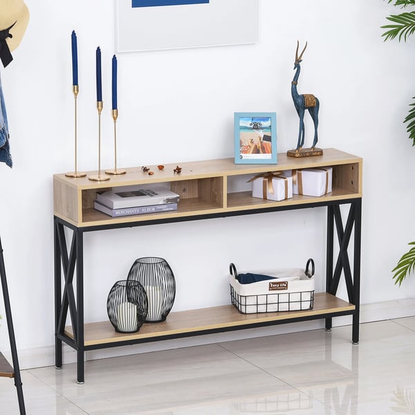 Konsolbord för hall - Entrébord - 2 Fack - Öppen Hylla - 120x23,5x75 cm - Rektangulär - Trä - Svart