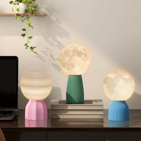 Set med 3 3D nattbordslampor - LED nattbordslampa - Måne/Jorden/Saturnus - Dimbart - USB 5V - Tryckknapp - ABS-plast - Vit