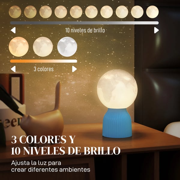 Set med 3 3D nattbordslampor - LED nattbordslampa - Måne/Jorden/Saturnus - Dimbart - USB 5V - Tryckknapp - ABS-plast - Vit