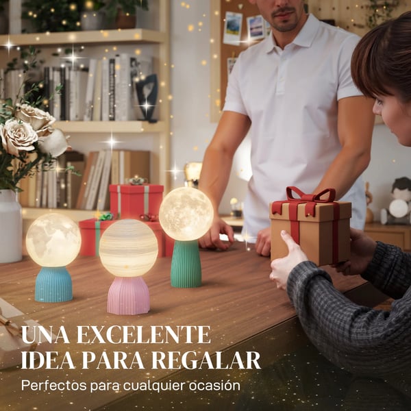 Set med 3 3D nattbordslampor - LED nattbordslampa - Måne/Jorden/Saturnus - Dimbart - USB 5V - Tryckknapp - ABS-plast - Vit