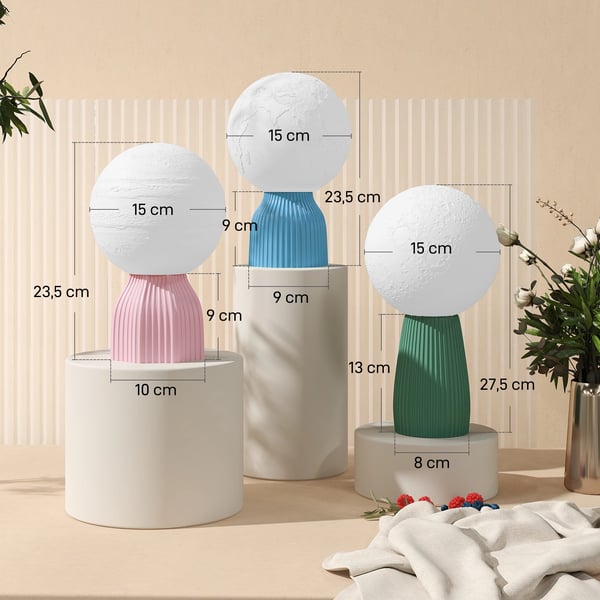 Set med 3 3D nattbordslampor - LED nattbordslampa - Måne/Jorden/Saturnus - Dimbart - USB 5V - Tryckknapp - ABS-plast - Vit