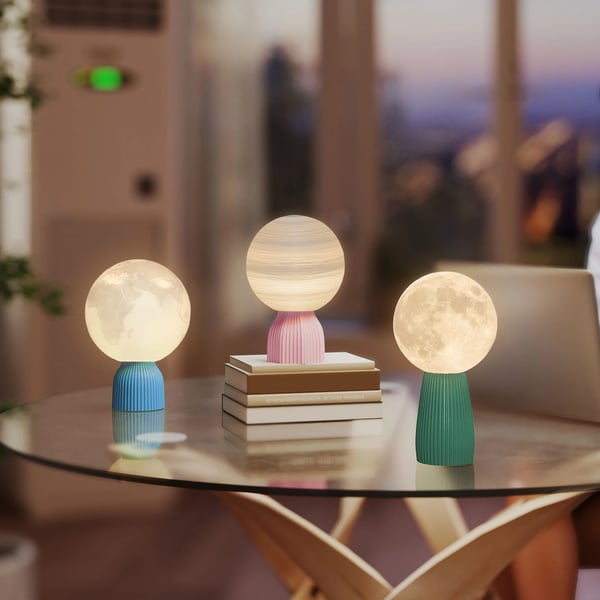 Set med 3 3D nattbordslampor - LED nattbordslampa - Måne/Jorden/Saturnus - Dimbart - USB 5V - Tryckknapp - ABS-plast - Vit