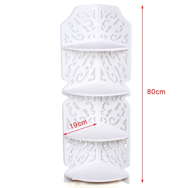Badeværelse/køkken hjørnehylde - Fritstående opbevaring med 4 hylder - 19×19×80 cm - PVC - Bæreevne 15 kg - Hvid