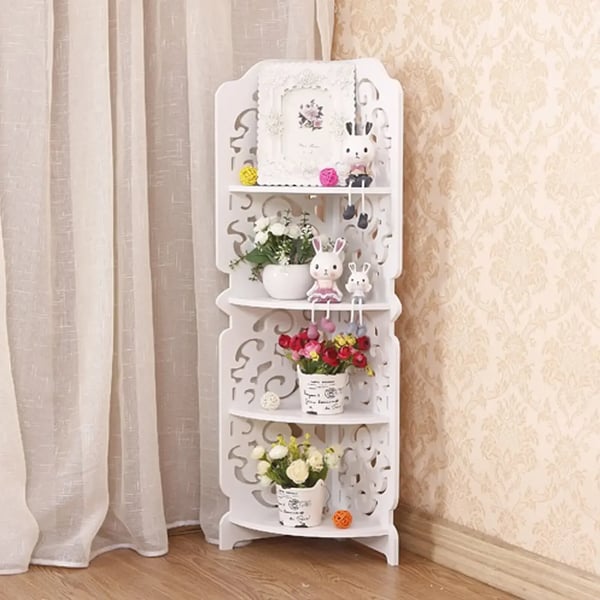 Badeværelse/køkken hjørnehylde - Fritstående opbevaring med 4 hylder - 19×19×80 cm - PVC - Bæreevne 15 kg - Hvid